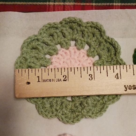 Handmade Crochet Flower Coasters Set - Green, Pink, Yellow, Brown - Picture 6 of 9